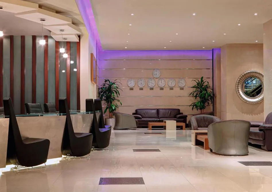 Hotel lobby interior with modern decor